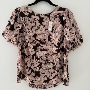 Ann Taylor Factory Woven Floral Print Short Puff Sleeve Top